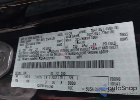 2024 Ford Escape St-Line z USA, uszkodzony, nr VIN 1FMCU9MN1RUA62293